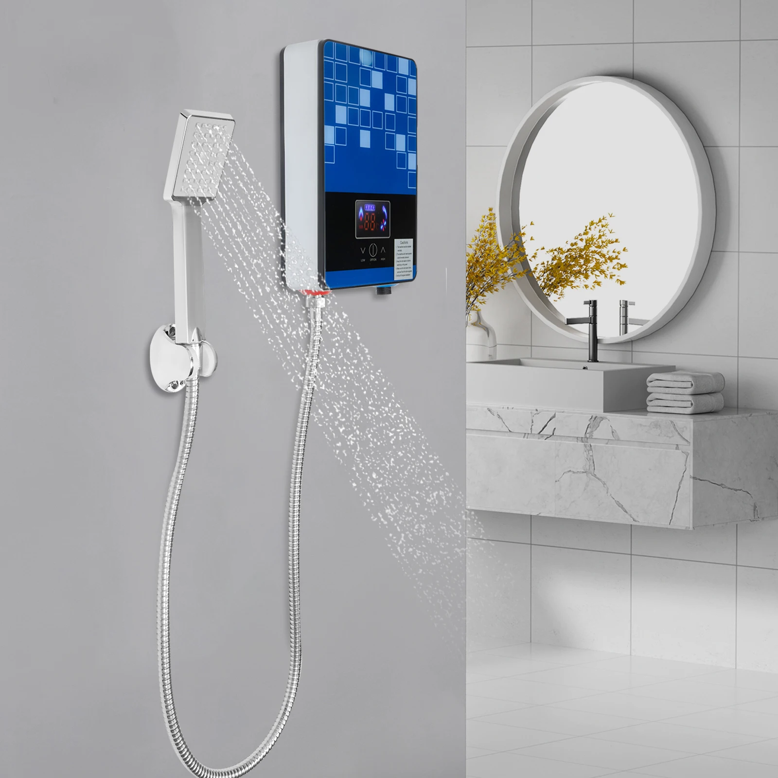 Juego de calentador de agua eléctrico sin tanque, calentador de agua instantáneo montado en la pared con pantalla Digital LED, calentador de agua con Control táctil