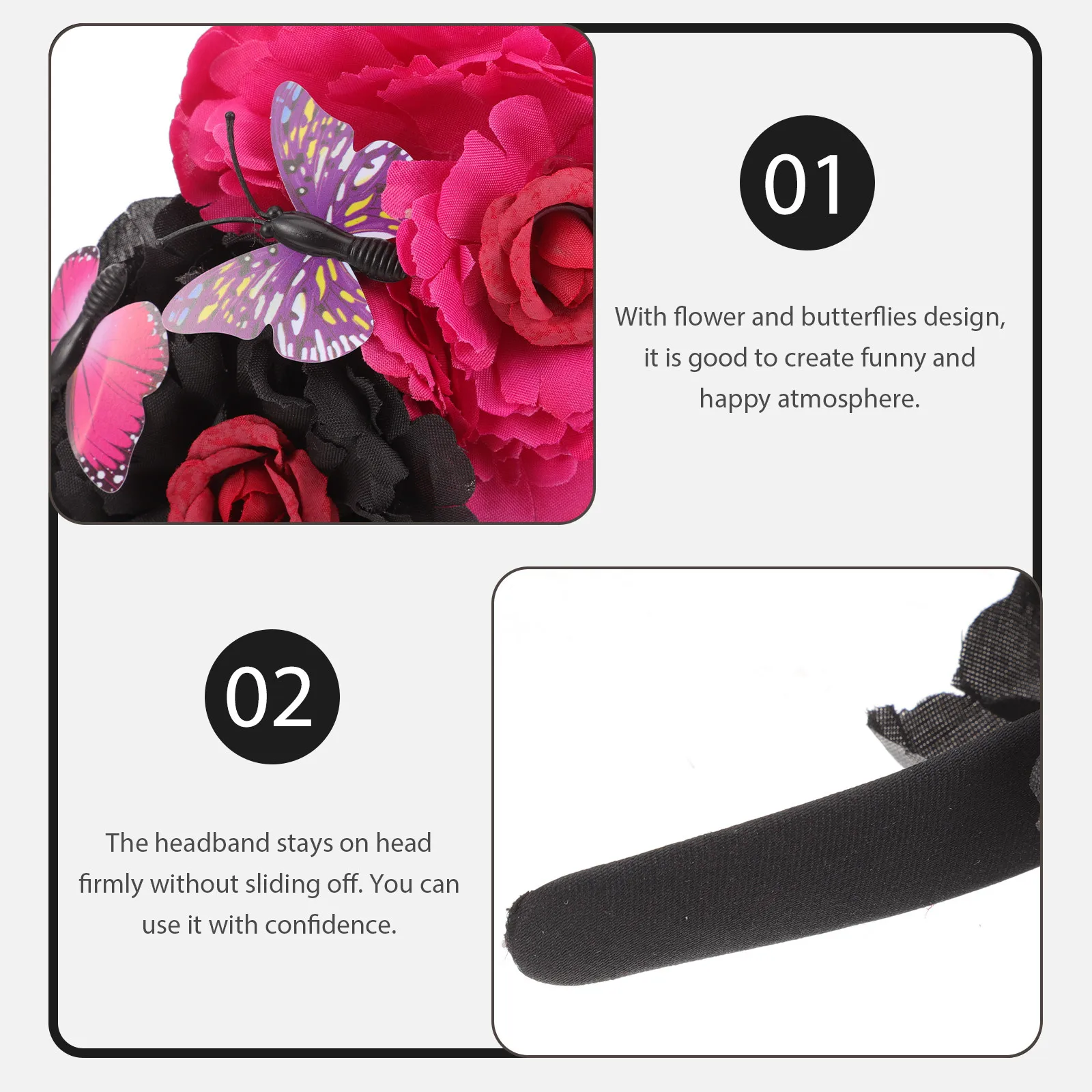 

Peony Flower Hair Band Fashion Headband Halloween Headdress Rose Black Accessories