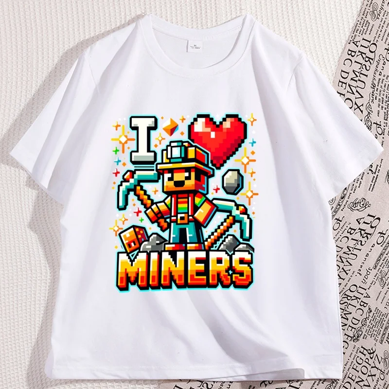 

I Love Miners Tshirt Funny Gamer Love Graphic Tees Cotton Summer Loose Print Casual T Shirt Round Neck Short Sleeved T-shirt