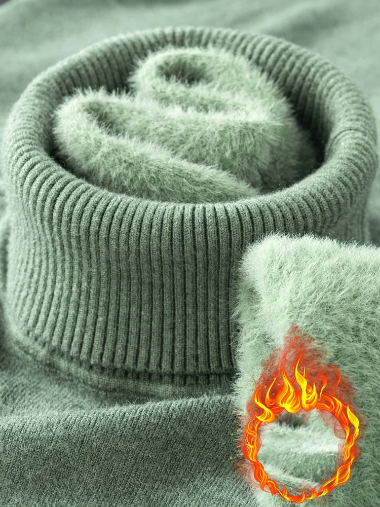 

Мужской трикотажный свитер с высоким воротником Thiened Fce, повседневный, облегающий, для ношения под одеждой, теплый зимний базовый слой с воротником-стойкой