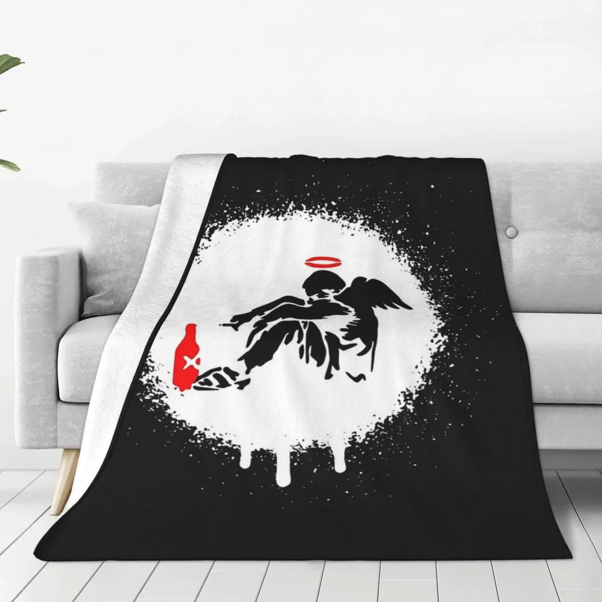 Fallen Angel Banksy Stencil Spray Paint Art Blankets Flannel Sofa Throw Blankets For Home Bedroom Outdoor Throws Bedspread Quilt