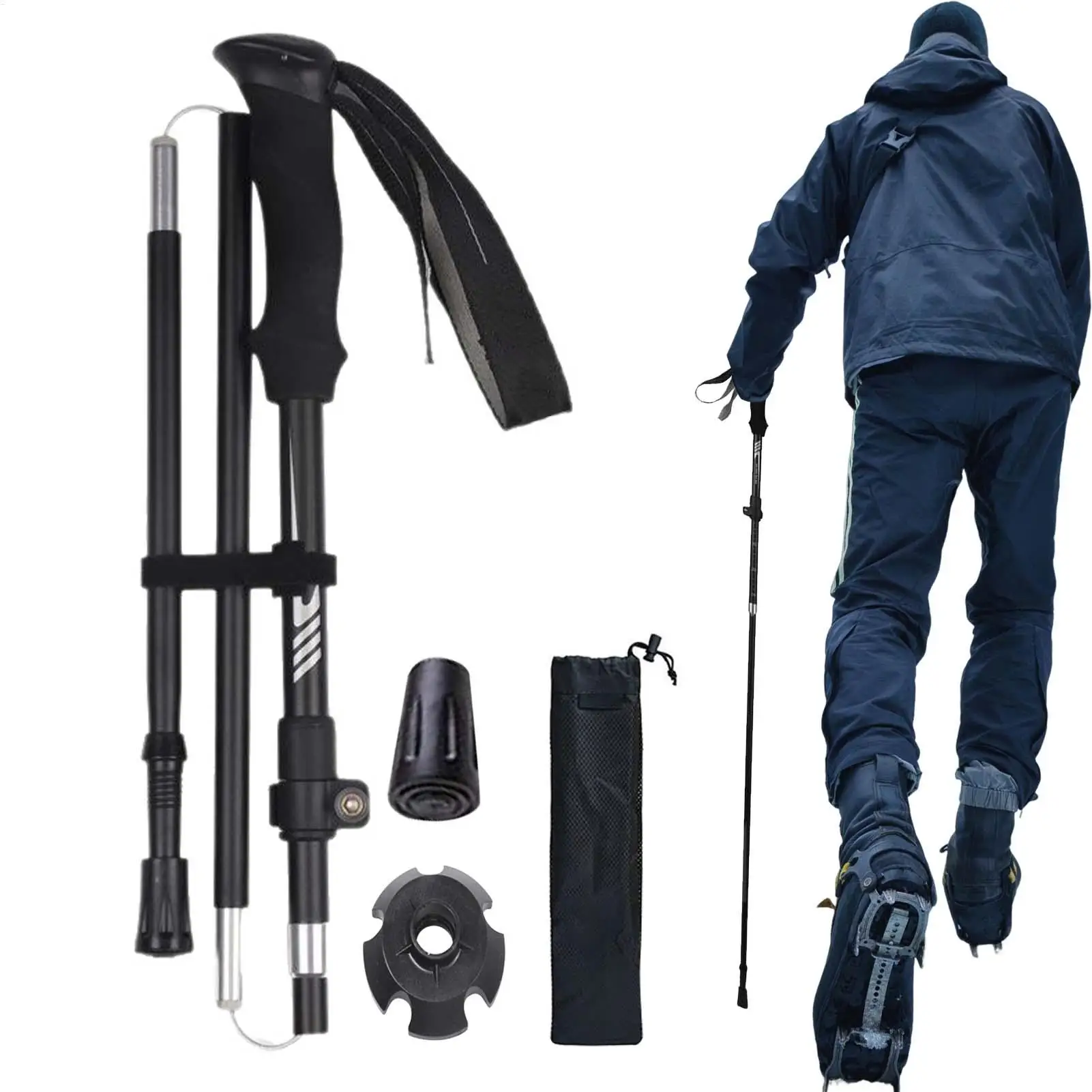 Conjunto de bastões de trekking ajustáveis, anti-choque, leve para caminhadas, caminhadas, camping e mochilão e suporte para idosos, homens e mulheres