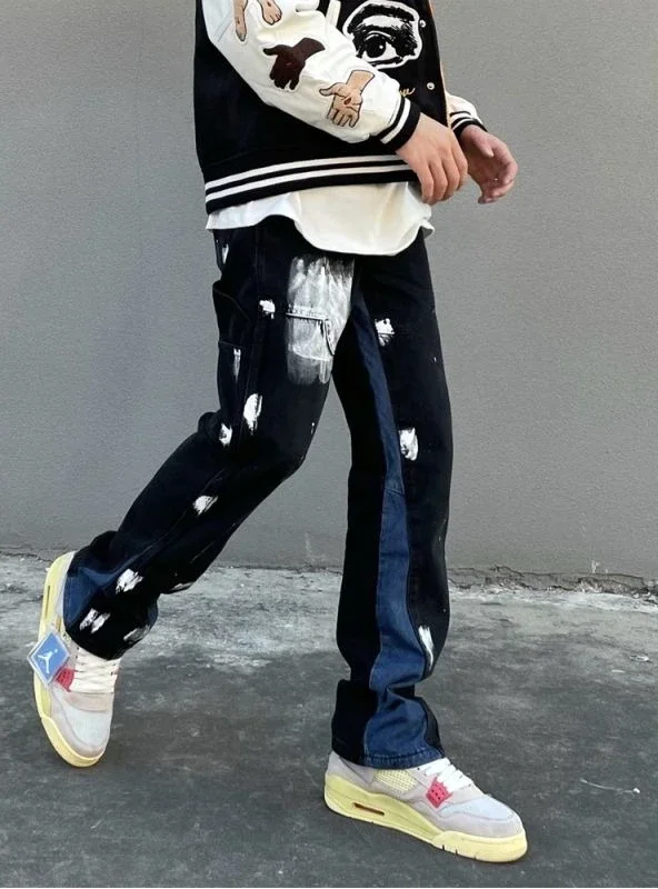 

Мужские ковбойские брюки с карманами, классические корейские брюки высокого качества, стильные широкие брюки, тренд 2025 года, эстетические хлопковые готические джинсы для мужчин