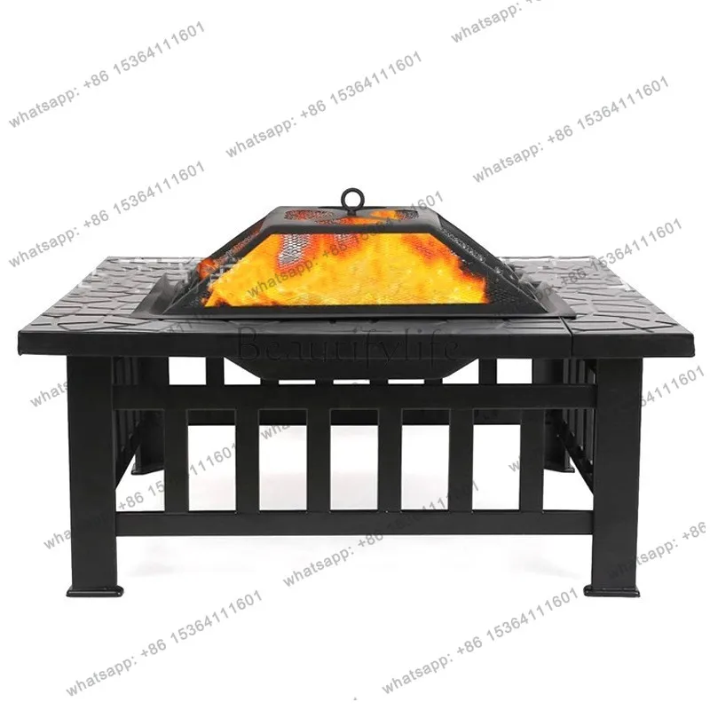 Outdoor Square Barbecue Grill Multi-Functional Barbecue Table Charcoal-Fired Tea-Brewing Table Wood-Burning Stove