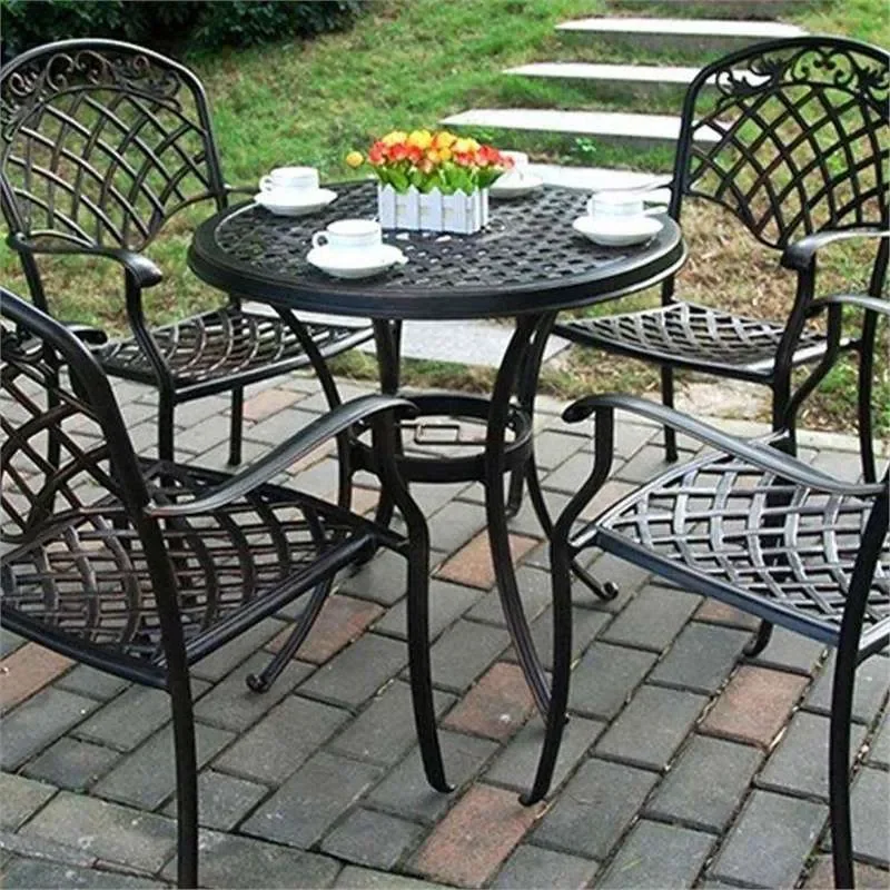 for Guangdong Furniture Factory Cast Aluminum Outdoor Table and Chair Set Villa Courtyard Garden Wrought Iron Five Piece Set