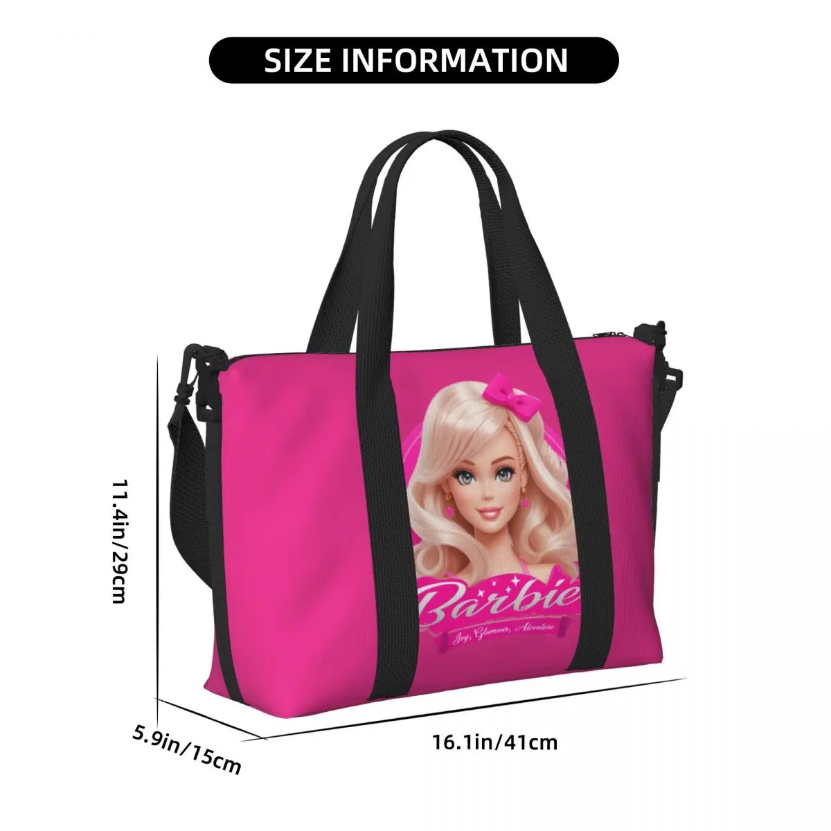 Benutzer definierte Cartoon Barbie Mädchen Lebensmittel einkaufen Einkaufstaschen Frauen große Kapazität Fitness studio Strand Reisetaschen