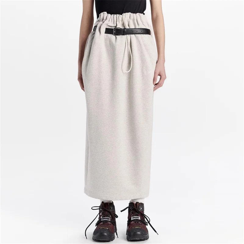 Women's skirt Spring 2025 new belt slim women's half skirt Elastic knitted pure cotton long skirt Rear slit straight tube skirt