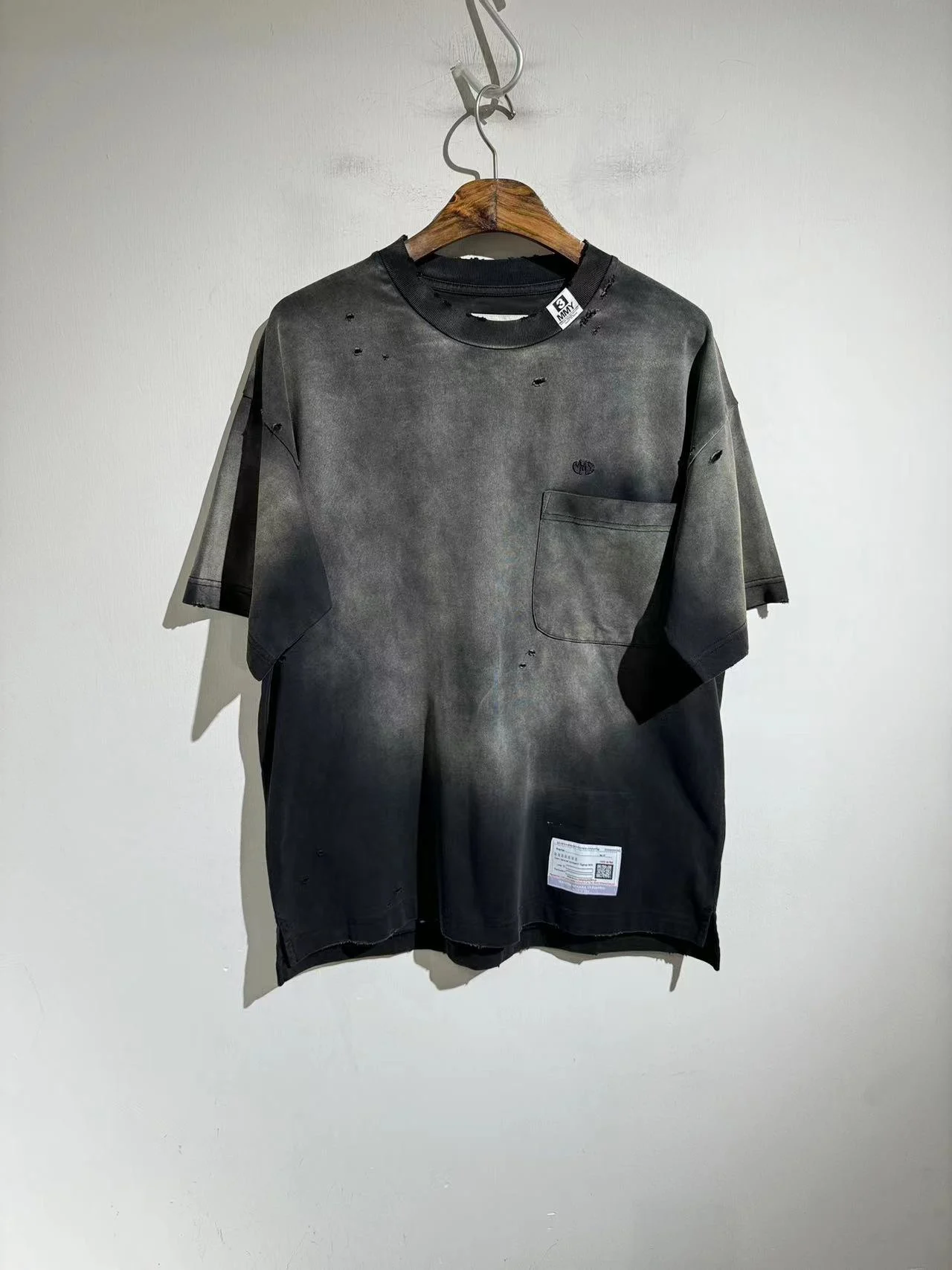 

25SS Men's vintage washed perforated pure cotton loose round new T-shirt suitable for both men and women