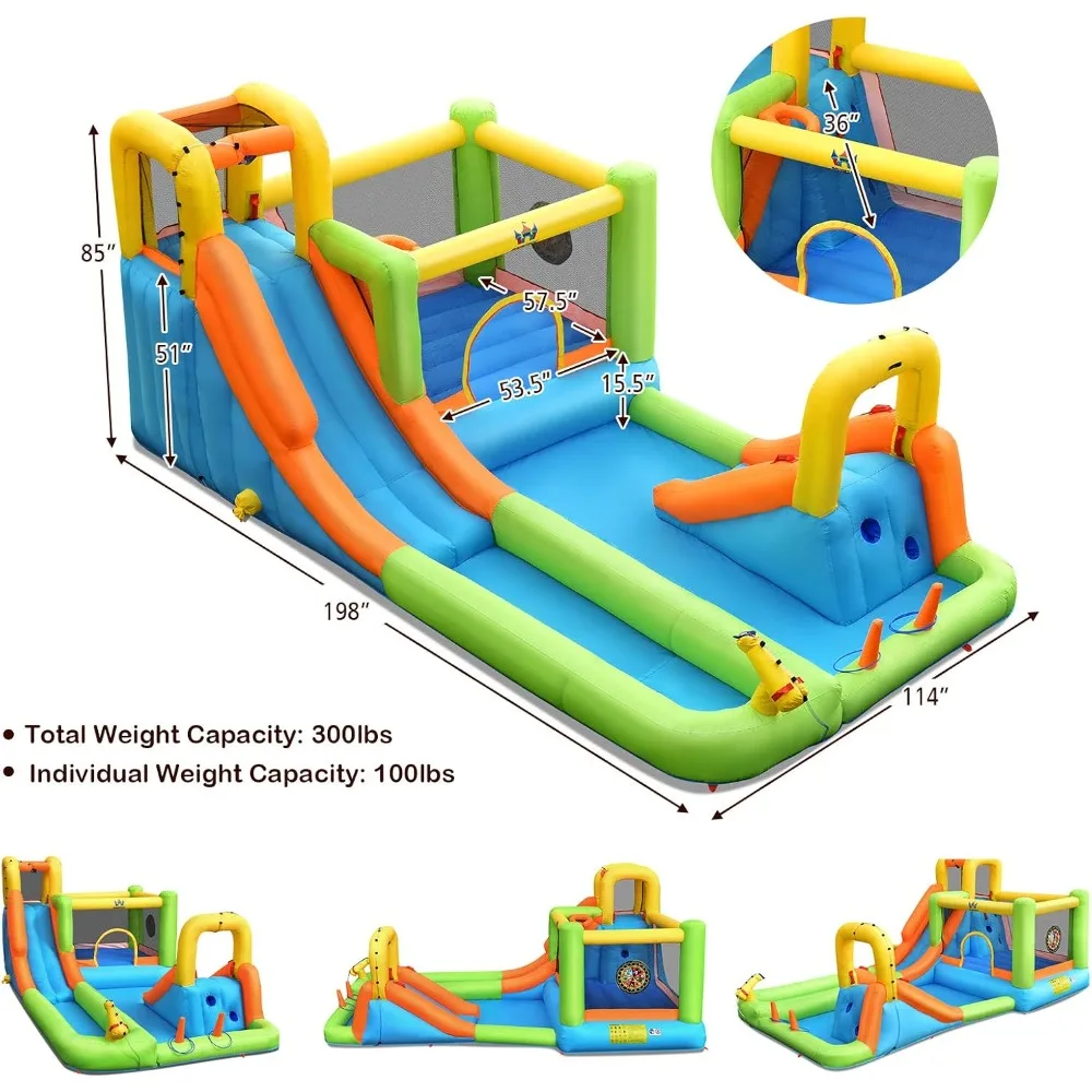 Inflatable Water Slide, 8-in-1 Dual Slides Kids Water Park Jump Castle, Water Slides Inflatables for Outdoor with Splash