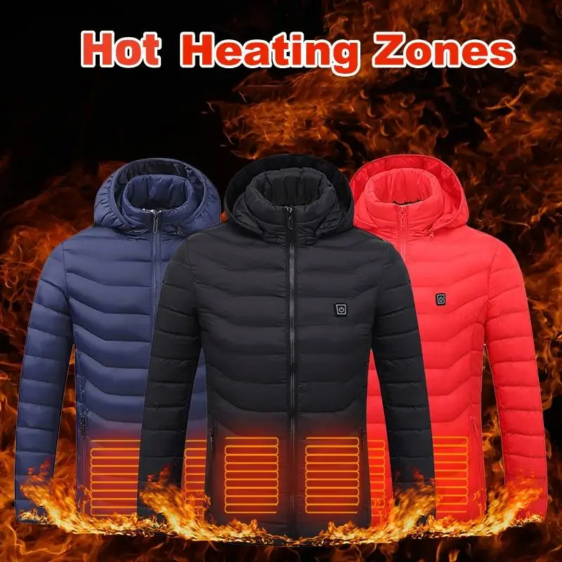 

Men Women Winter Thicken Warm USB Heating Cotton Jackets Coat Smart Thermostat Heated Clothing Warm Jackets Hooded for Outdoor