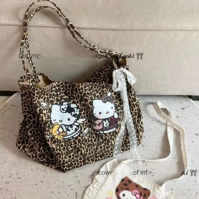 MBTI-Sac à Main Vintage Léopard pour Femme, Mignon, Hello Kitty, Fourre-Tout de Grande Capacité, Style Américain, Luxe