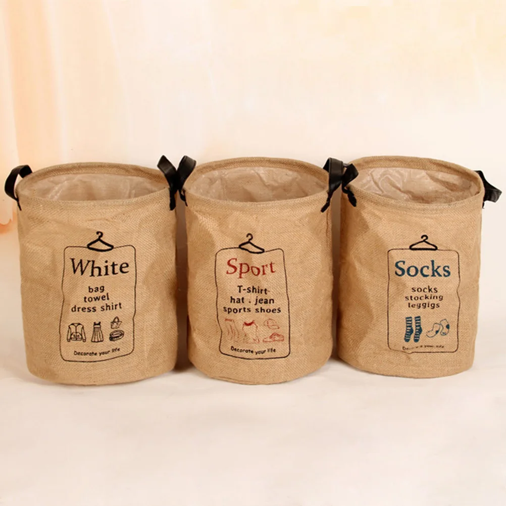 

Jute Hanger Grocery Storage Basket Laundry Bucket Environmentally Friendly Round Shape Household Bedroom Living Room Laundry Was