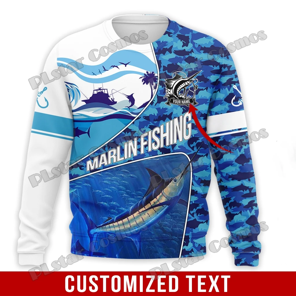 Personalized Name Marlin Fishing 3D All Over Printed Fashion Men's O-Neck Sweatshirt Unisex Casual Long-sleeved Pullover QDY82