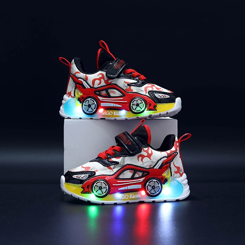 Mgo Kidss الربيع والخريف جديد للأطفال على شكل سيارة الأولاد أحذية رياضية الكرتون تضيء أحذية للأولاد متوهجة احذية الجري للأطفال الذين تتراوح أعمارهم بين 1-3-6 Led أحذية رقيقة نمط الأولاد أحذية رياضية مضيئة عيد الميلاد/الهالوين هدية #3
