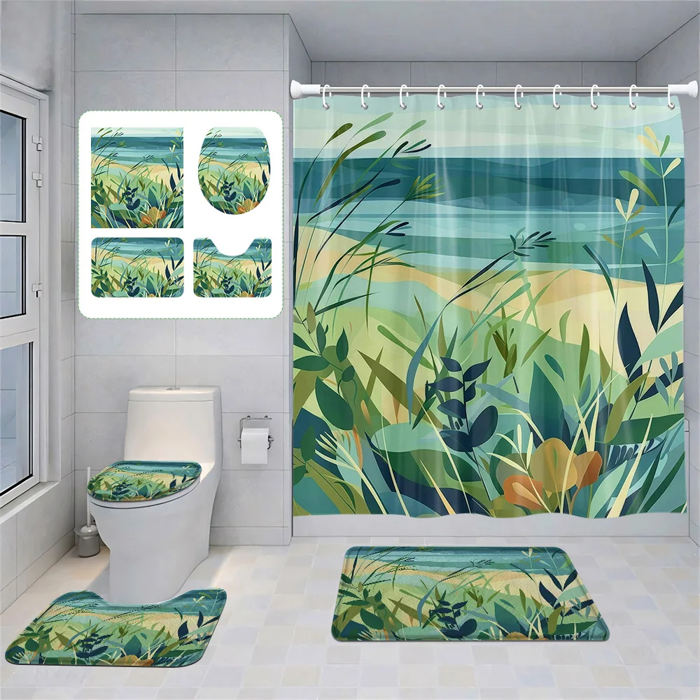 

Набор из четырех предметов Morandi, декоративный костюм для ванной комнаты, абстрактное искусство, занавеска для душа, нескользящий напольный коврик, коврик для унитаза, украшение дома