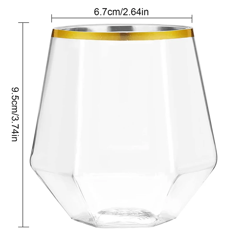 European Style Gold Edged Diamond Glass Hexagonal Plastic Household Transparent Whiskey Glass Hexagonal Foreign Wine Glass