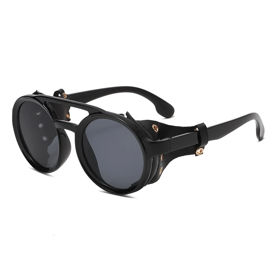 الرجعية النظارات الشمسية الرجال النساء الجلود نظارات دائرية خمر نظارات مكافحة الرياح في الهواء الطلق الرياضة نظارات شمسية UV400 #3