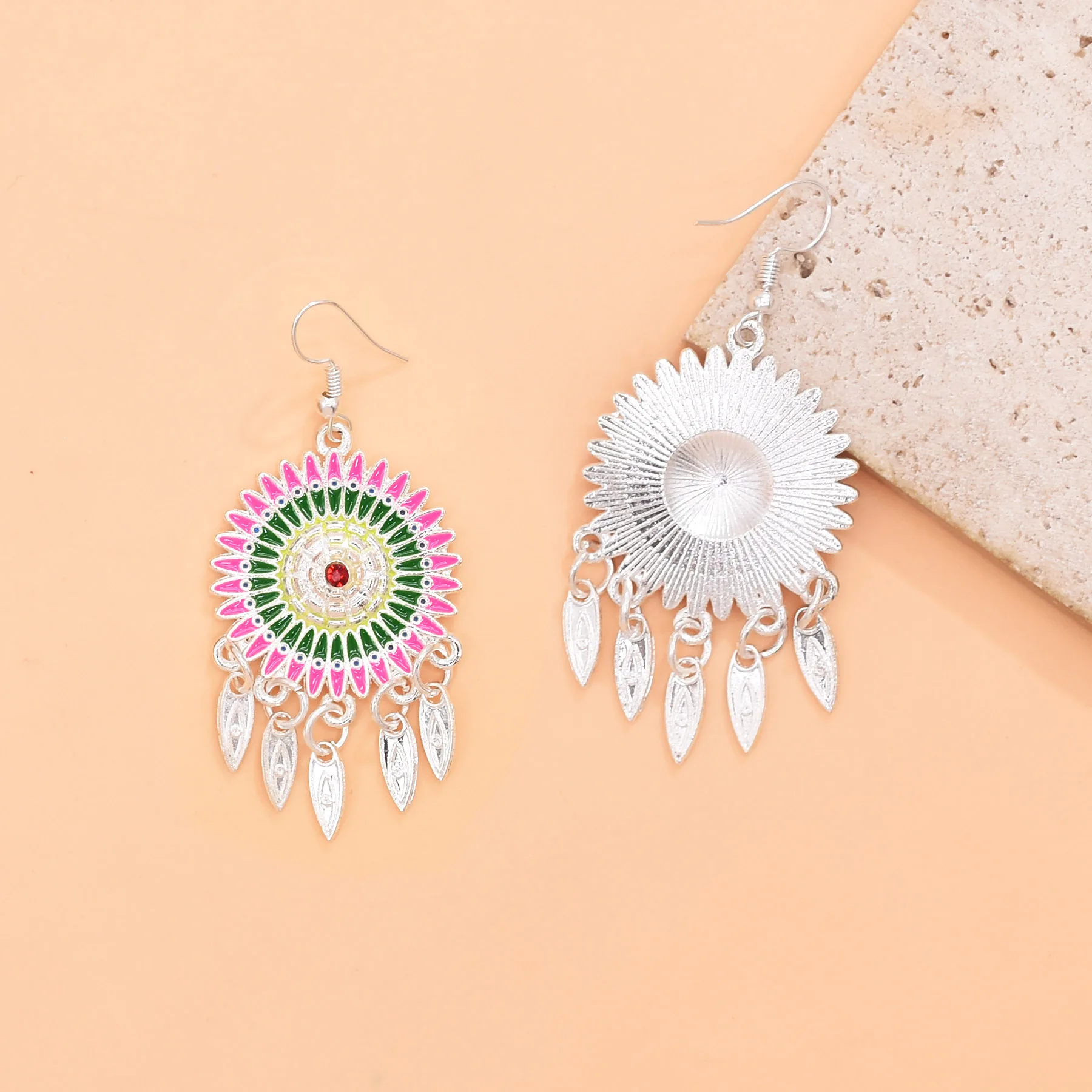 Vintage Red Green Enamel Pendant Earrings For Women Piercing Ear Flower Jewelry Accessory Female Hanging Lovely Female Gift