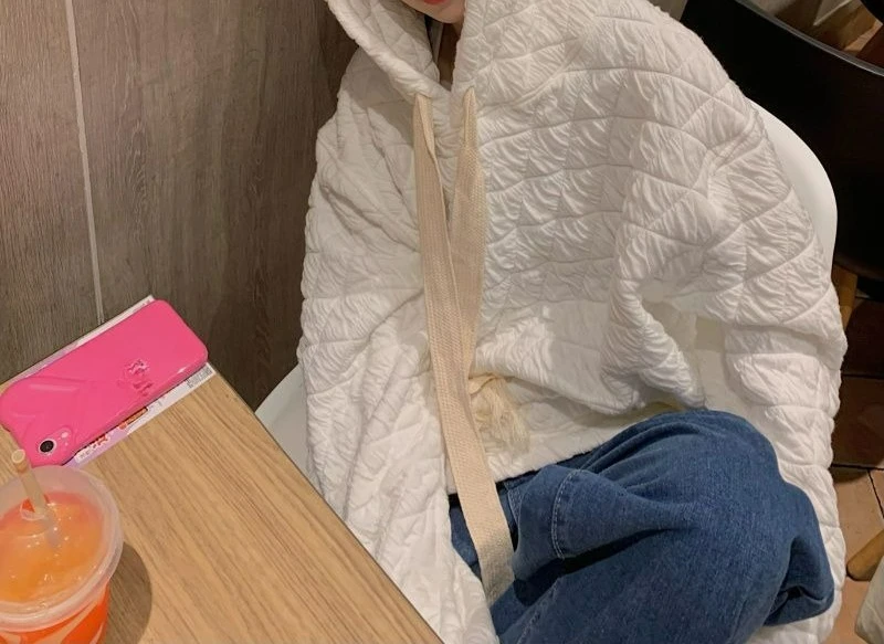 Diamantpatroon retro sweatshirt met capuchon voor dames Winterontwerp Dikke veelzijdige losse luie stijl jas