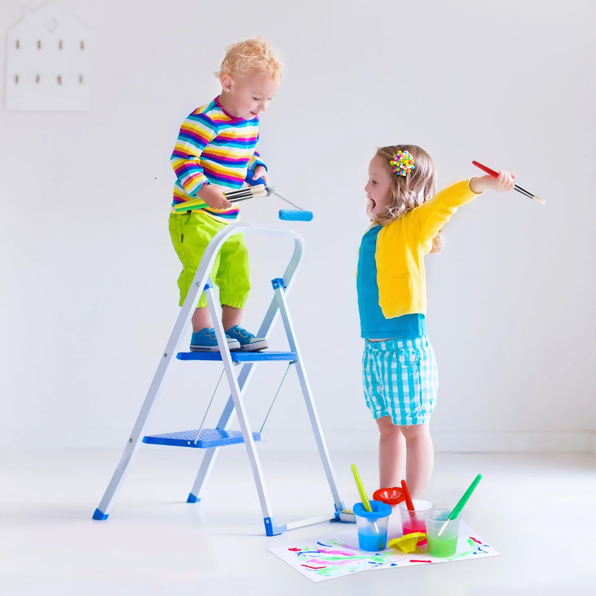 Conjunto de copos de pigmento e pintura infantil, 4 cores, copos de limpeza (4 copos + 4) crianças pintam crianças