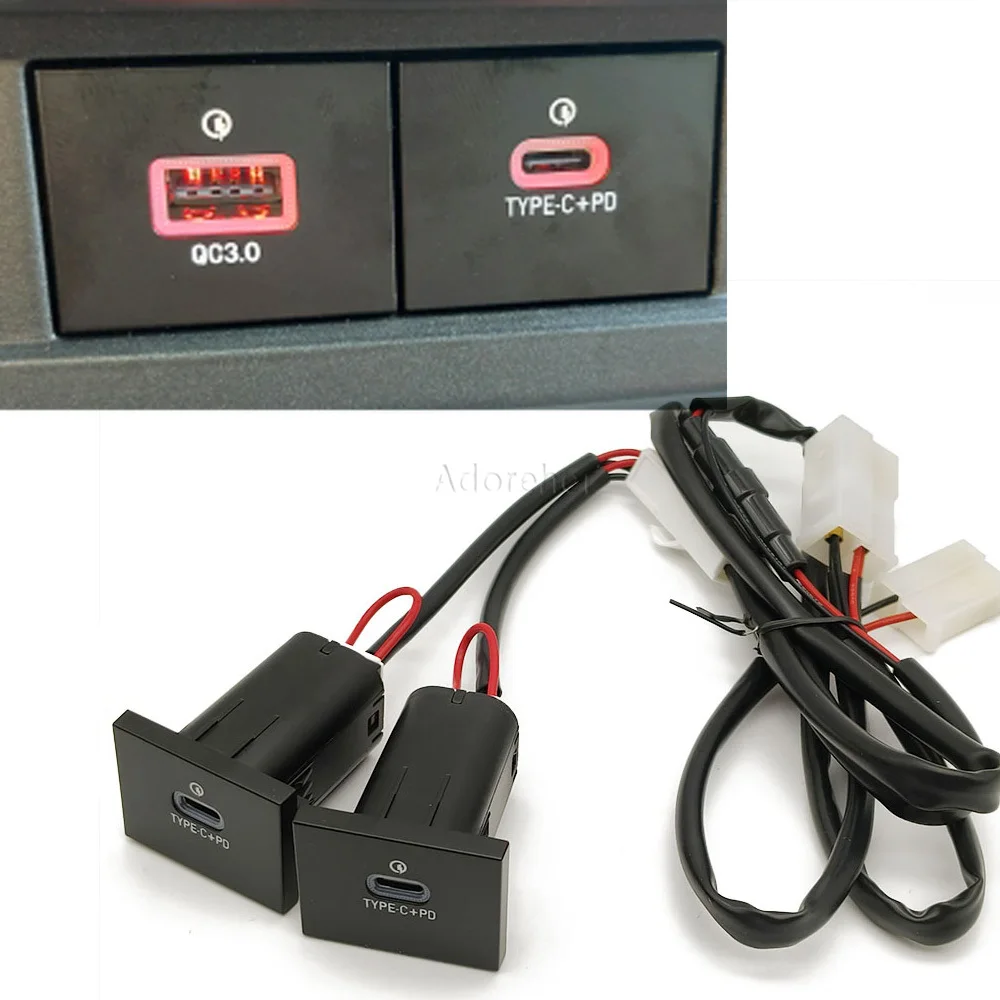 

Автомобильное двойное зарядное устройство с красным светодиодом типа C PD, адаптер для зарядки телефона, аксессуары, подходит для Ford Focus 2 Mk2 2009 2010 2011