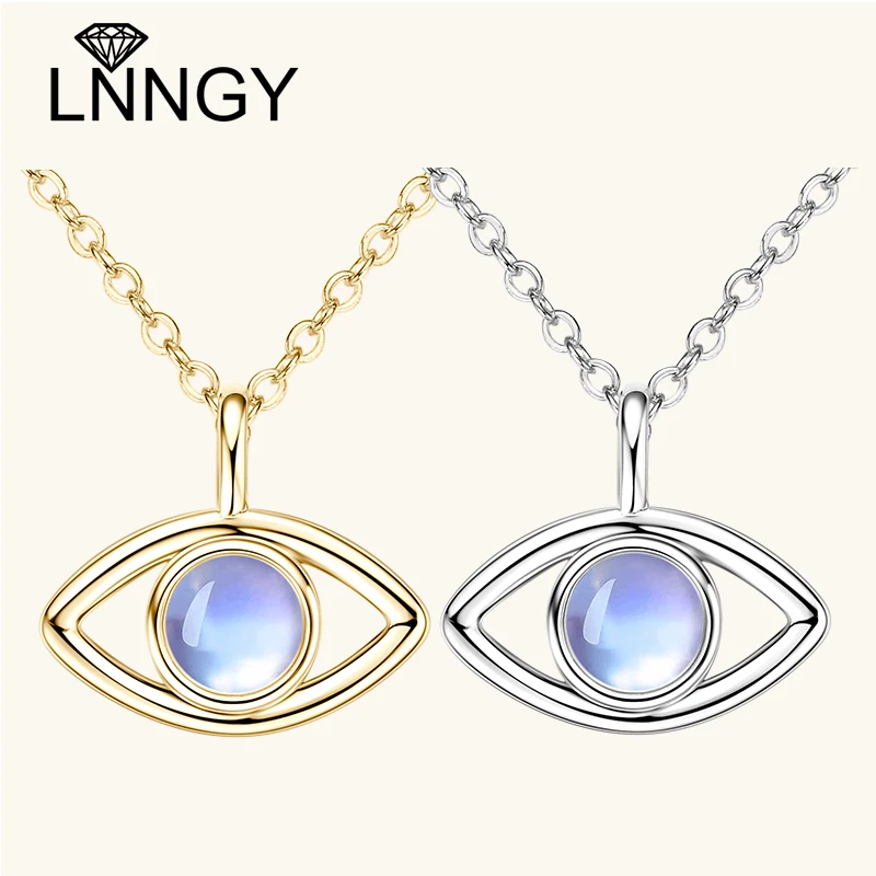 

Lnngy Collier Argent стерлингового серебра 925 пробы ожерелье на ключицу круглый лунный камень искусственный драгоценный камень кулон ожерелья для женщин подарок