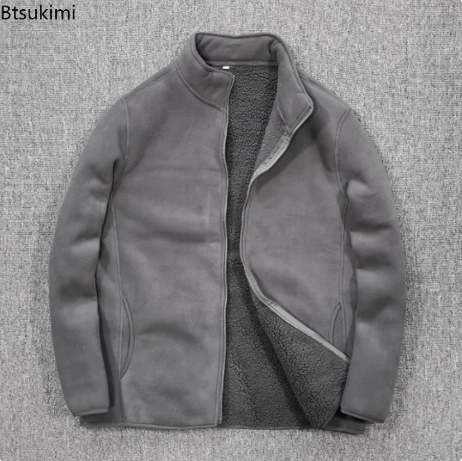 Autumn Winter Thick Lamb Fleece Jackets Men's Polar Fleece Stand Up Collar Warm Jacketcoat Fashion Solid Casual Winter Jacket