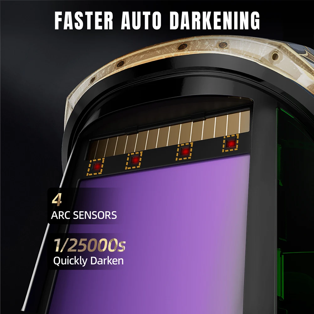 ANDELI Auto Darkening Welding Mask 3.94"X3.74" Ture Color 4 Arc Sensor Welding Helmet with Light for MMA MIG Arc Welding Machine