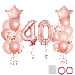 25pcs Rose Gold Mixed Balloons 40 Years Old Woman Birthday Party Decorations, 40th Birthday Decor Anniversary