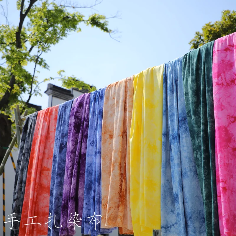 Tie-dyed Fabric Rayon Cotton By The Meter for Dresses Curtains Clothes Tablecloth Sewing Decorative Soft Drape Cloth Thin Summer