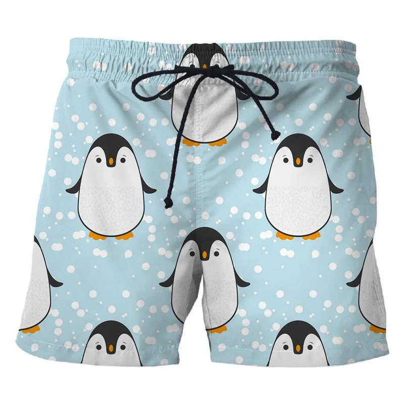 3D Printed Penguin Men\'s Short Pants Fashion Hawaii Beach Shorts Cool Casual Summer Quick Dry Animal Pattern Sports Swim Trunks