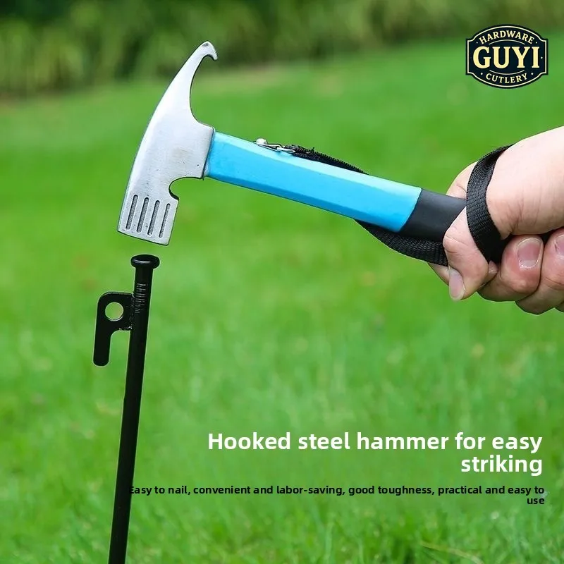 Outdoor campground nail hammer tent canopy hammer multi-function nail puller safety wooden handle hammer life-saving