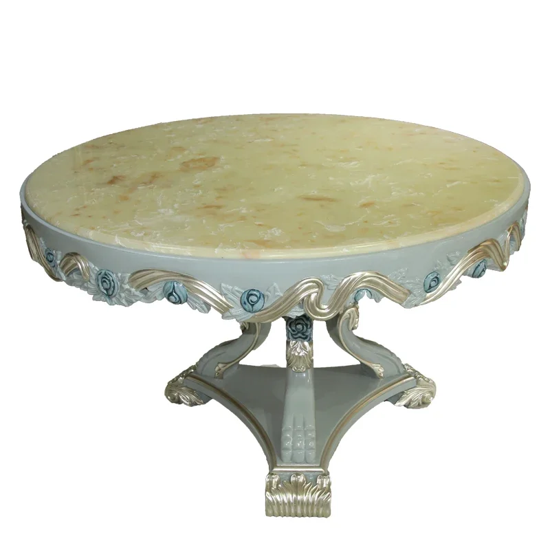 

European style neoclassical round dining table, small unit design, marble dining table and chair combination, solid wood dining