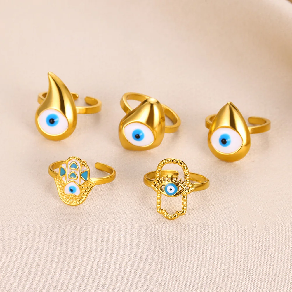 Minimalistische Blauwe Oog Traan Verstelbare Ring Voor Vrouwen Roestvrij Staal Stapelbare Ringen Band Boho Party Cadeau Sieraden Dropshipping