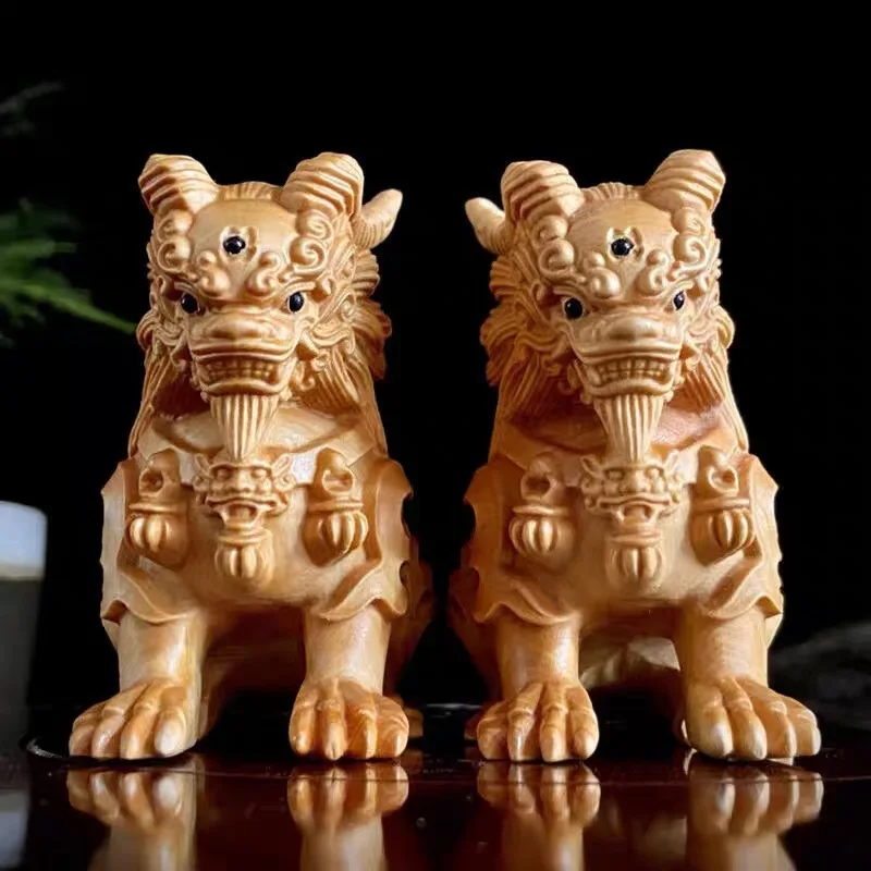 

Taihang Thuja Sutchuenensis Wood Carving Three Eyes Unicorn Decorations Auspicious Beast Baize Money Drawing and Luck Changing S