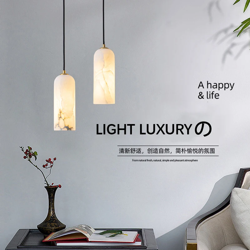 

Luxe Simple Creative LED Pendant Lamp Imported Marble Chandelier for Dining Room Bedroom Bedside Kitchen Island Lighting Fixture