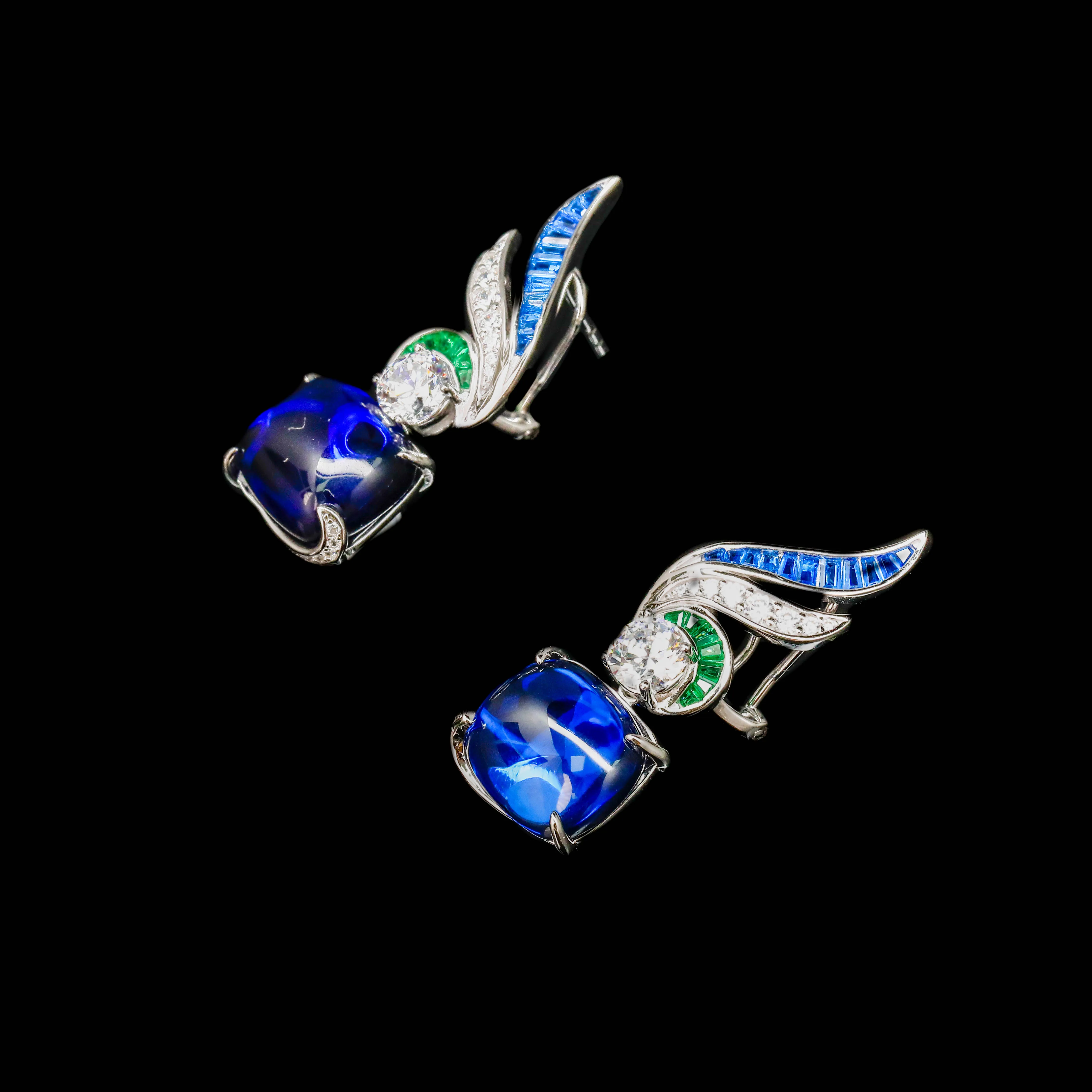 Art Deco Lab Grown Spinel Drop Earrings Vintage 925 Sterling Silver Wing design Fine Jewelry for Women's Banquet Proposal Gifts