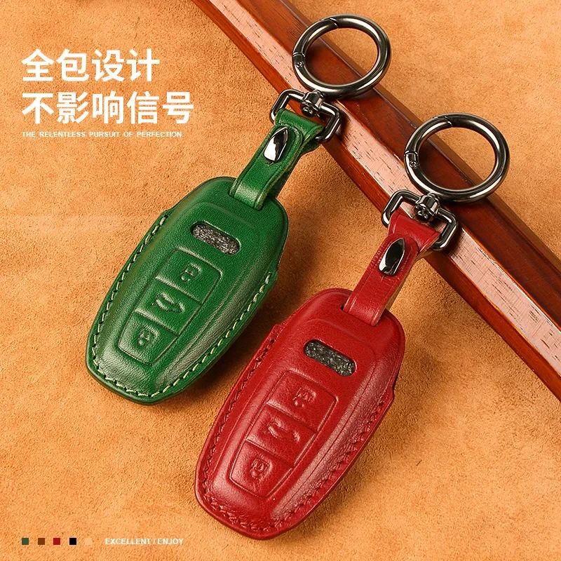 For Audi A6L Q5L Q7 Q3 A4L Q2 A8L Luxury Handmade Leather Car Key Case Cover Protection Keychain for Man Women Car Accessories