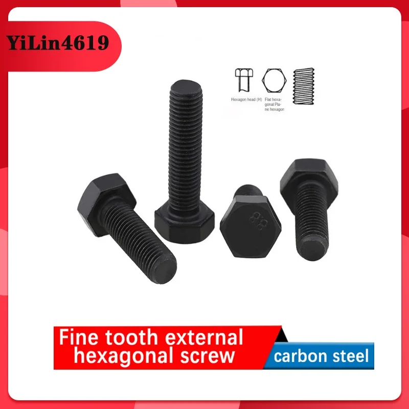 Gb5785 spot 8.8 fine tooth external hexagon screw black external hexagon young tooth bolt screw m8-m12 10Pcs