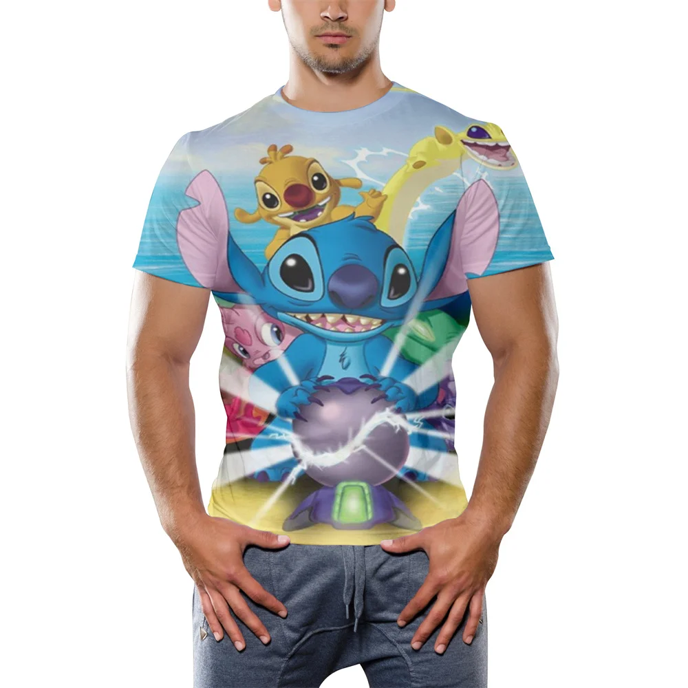 Summer Lilo Stitch Disney 3D Printed Men's Crew Neck Fashion Summer Cartoon Anime Men Oversized Fashion Streetwear