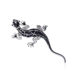 Vintage Enamel Gecko Brooches For Women Men Rhinestone Animal Lizard Party Clothing Suit Coat Pin Accesories Daily Jewelry Gifts