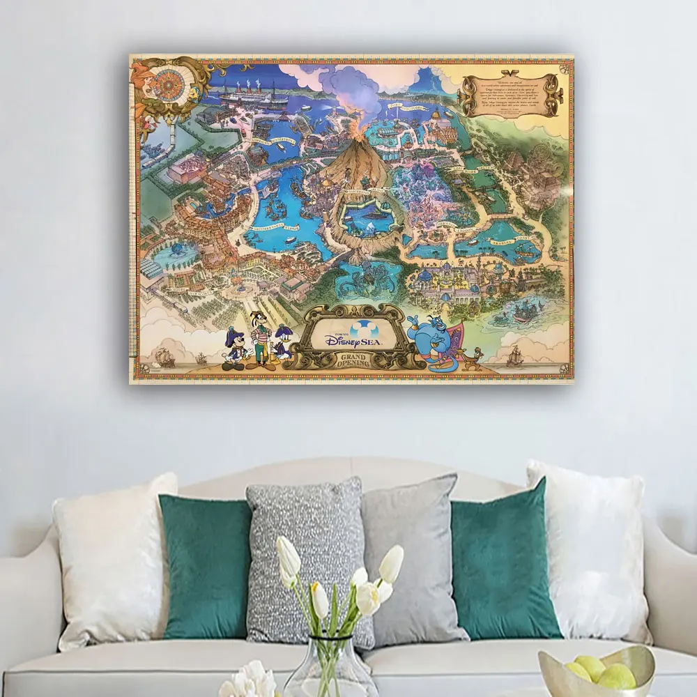 Disney World New Poster Print Canvas Painting Abstarct Disneyland Map Wall Art Picture for Kids Room Living Room Home Decoration