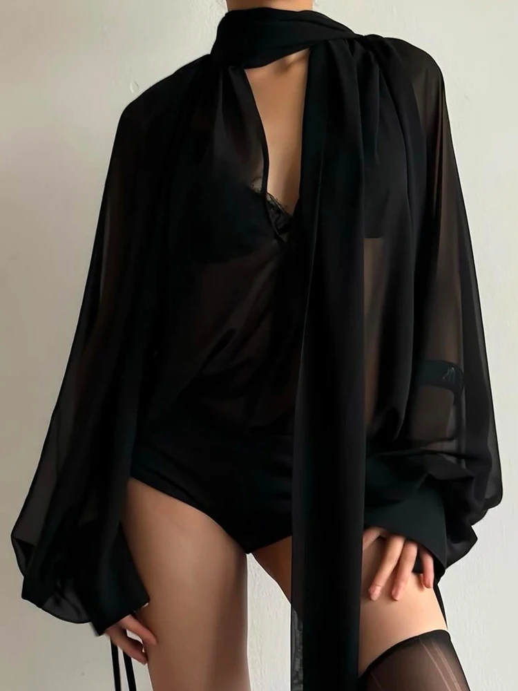 

WEIRD PUSS k Women's Long Sve T-irt Sexy Loose Bla Lace Deep V Ne Casual Top for Outdoor Activities