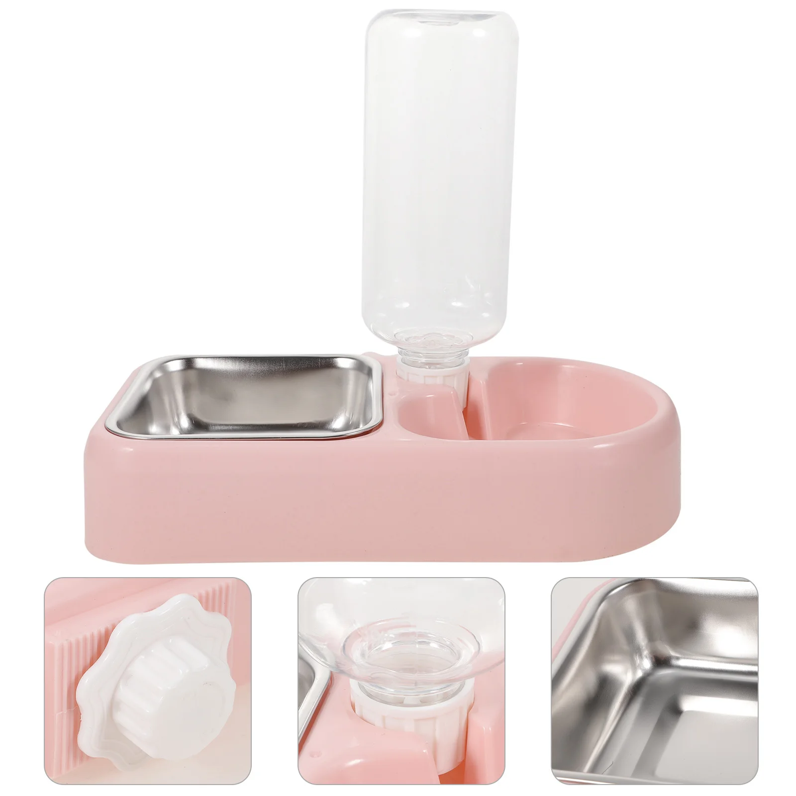 เครื่องให้น้ำสัตว์เลี้ยงแบบสองช่องสีชมพู สำหรับสุนัขและแมว อุปกรณ์ให้น้ำอัตโนมัติ ป้องกันการหก ชามปลอดภัยจากวัสดุความหนาแน่นสูง เป็นมิตรต่อสิ่งแวดล้อม