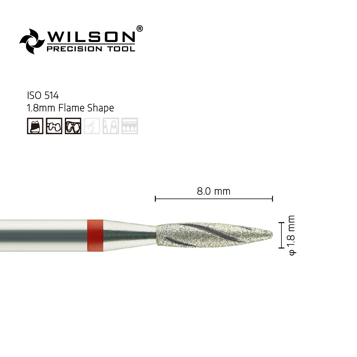 1.8mm Flame Shape 8005220 With Cooling Groove High Wearing Feature Well Sun Dental Diamond Bits Dental Bur