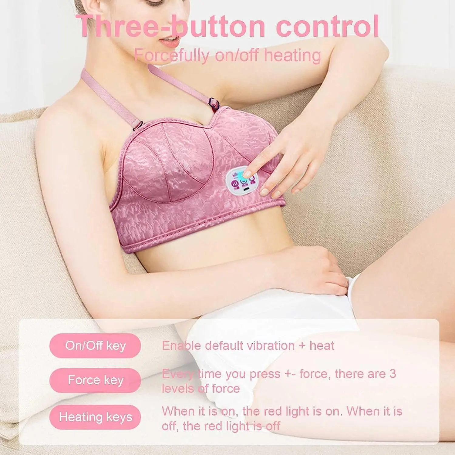 Breast Massager,Electric Breast Heating Chest Enlargement  Enhancer Bra Breast Machine with Heating 5 Modes 3 Levels Adjustment