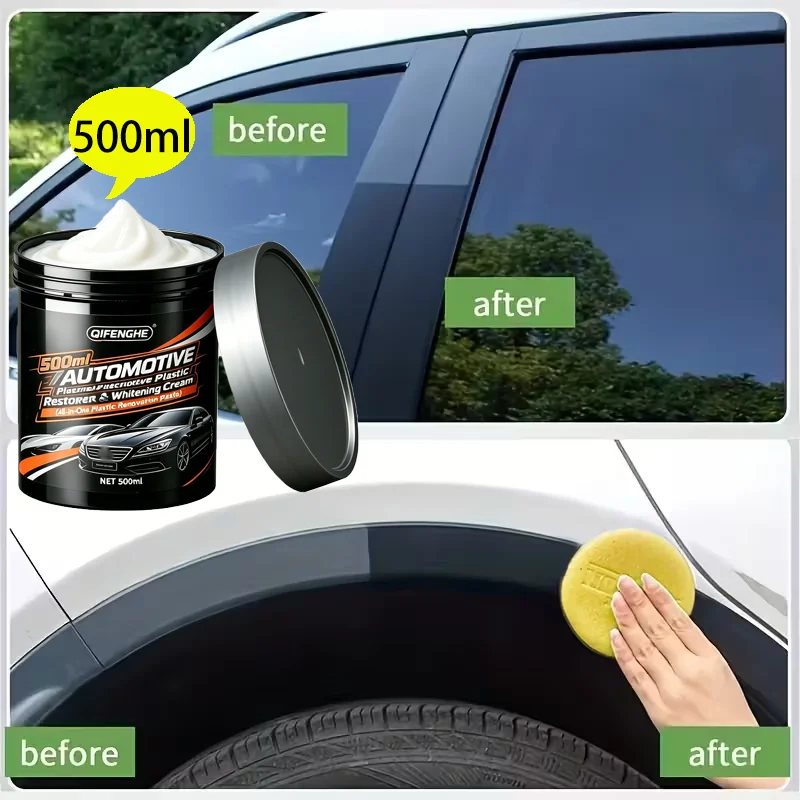 500ml All-in-One Plastic Renovation Paste Automotive Plastic Restorer & Whitening Cream Restores Faded Parts Airtight Leak-Proof