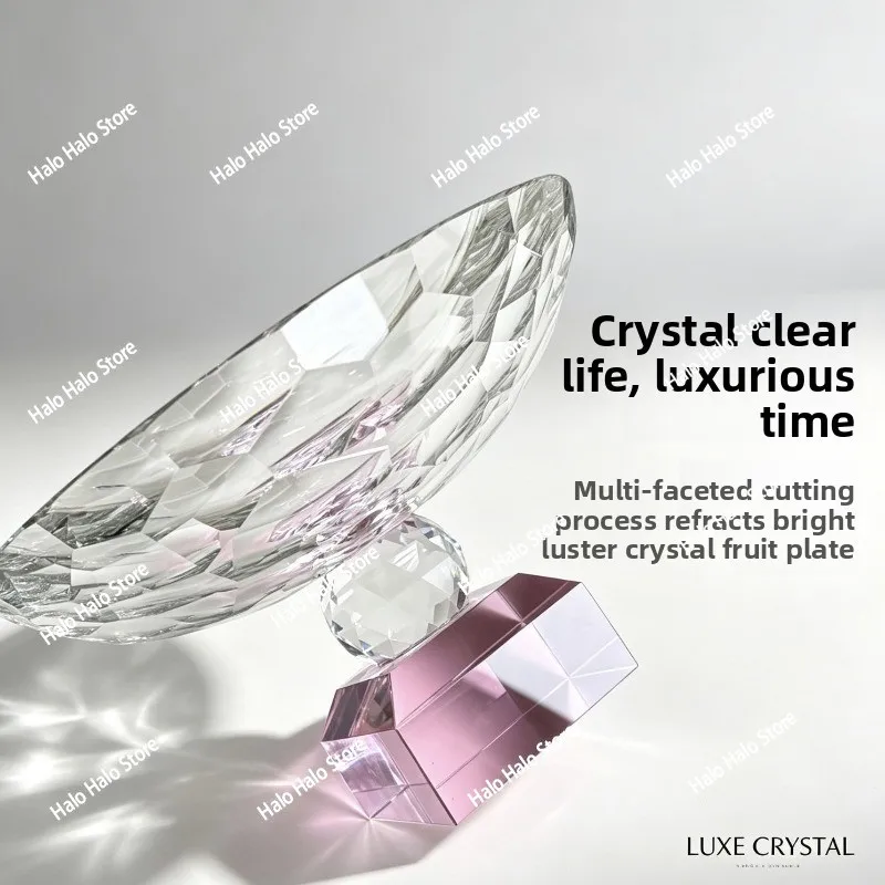 Crystal Round Sky and Square Fruit Plate, Exquisite Artistic Ornament, Fruit Plate, Living Room Home Coffee Table, Large Size,