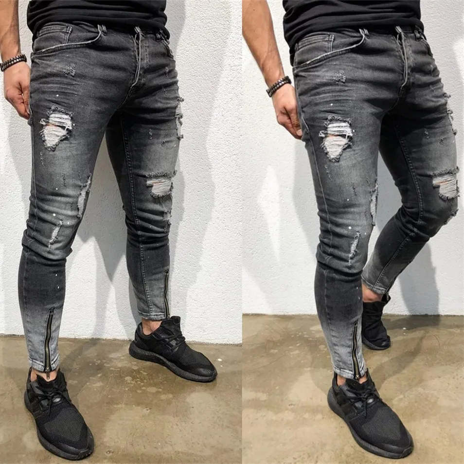 

Tight Men'S Denim Jeans Mens Skinny Stretch Denim Pants Distressed Ripped Slim Fit Jeans Trousers Mens Pantalon Homme