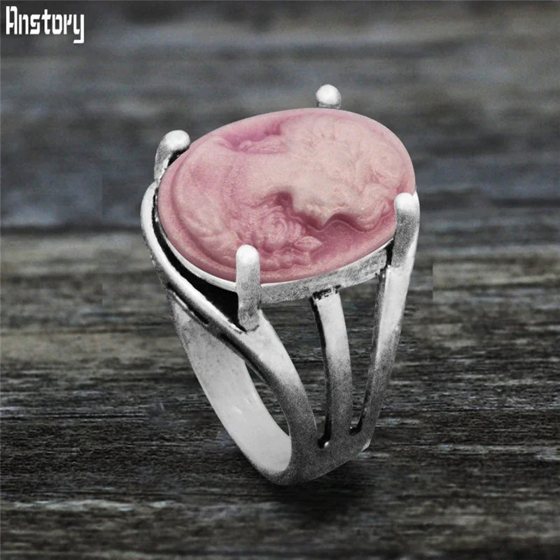 Vintage Oval Lady Cameo Rings For Women 6 Colors Antique Silver Plated Fashion Claw Cameo Ring TR770